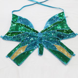 Sequins, butterfly top, diamond inlay, contrast color, suspender