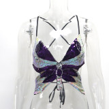 Sequins, butterfly top, diamond inlay, contrast color, suspender