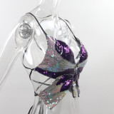 Sequins, butterfly top, diamond inlay, contrast color, suspender