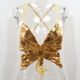 Sequins, butterfly top, diamond inlay, contrast color, suspender