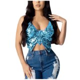 Sequins, butterfly top, diamond inlay, contrast color, suspender