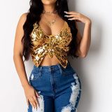 Sequins, butterfly top, diamond inlay, contrast color, suspender