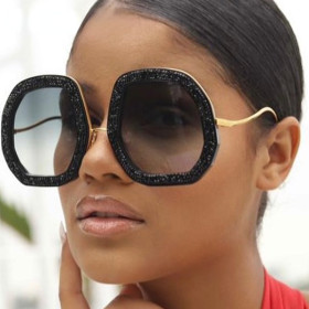 Large frame sunglasses, luxury, Rhinestone, polygon glasses