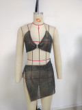 Flash drill, bandage, splicing, skirt, neck hanging suit