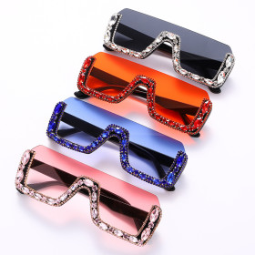 Conjoined sunglasses, diamond rimmed, half frame glasses, sunglasses with spot drill, large frame square Sunglasses