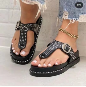 Thick soled, toe clipped, Rhinestone, slotted buckle slippers