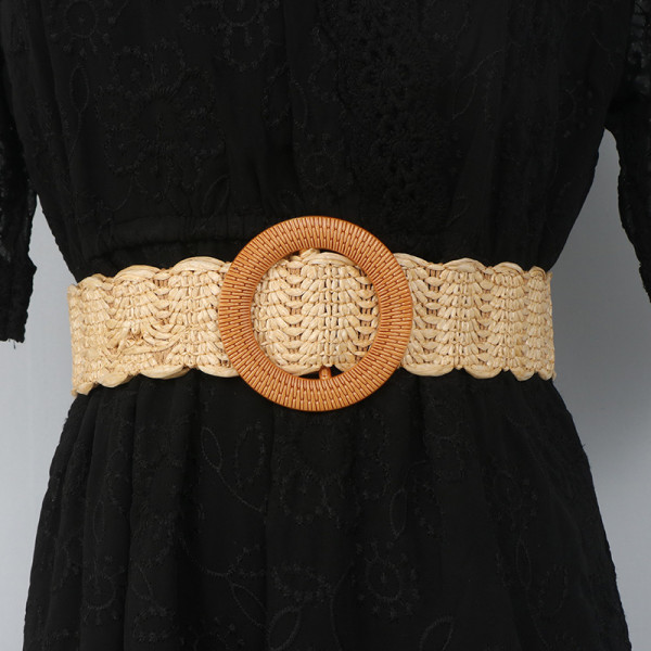 Bohemia, wax rope, round buckle elastic waist, belt