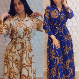 Printed, lace up, Muslim, swing dress