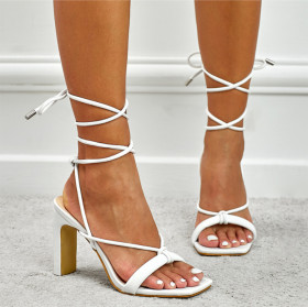Shoes: thick heels, high heels, cross straps, square toe sandals