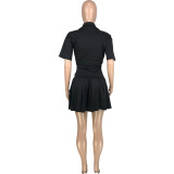 Solid color, pocket, button, fold, coat, vest, trouser skirt, three piece set