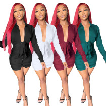 Cardigan, long sleeve, deep V, fold, button, shirt, dress
