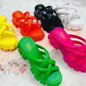 Thick sole, round head, cross, hollow out, slippers, middle heel sandals