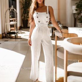 White, striped, casual, Jumpsuit