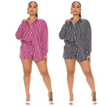 Loose fitting, striped shirt, pocket pants two piece suit
