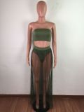 Pleated, mesh, perspective, chest wrap two piece set