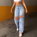High waist, torn, straight, Y2K style, jeans