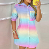Color block print, pocket, single breasted shirt, dress
