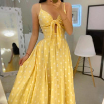 Suspender skirt, wave point, hollow out dress
