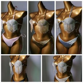 Steel holder, hard cup, diamond swimsuit, diamond tassel, bikini