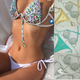 Steel holder, diamond bikini, swimsuit, sewn diamond bikini