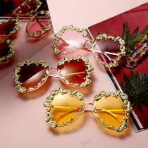 Handmade, diamond inlaid, copper flower, hollow out glasses, pearl Sunglasses