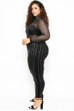 High elastic, perspective, long sleeve, mesh, hot drill Jumpsuit
