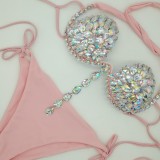 Steel holder, diamond bikini, swimsuit, sewn diamond bikini