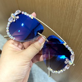 Gradient frameless sunglasses, metal rimmed glasses, diamond