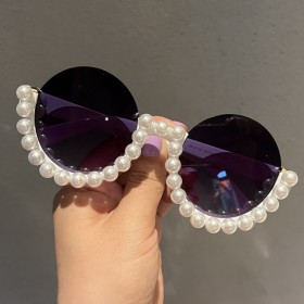 Round, half frame, small sunglasses, pearl half frame sunglasses