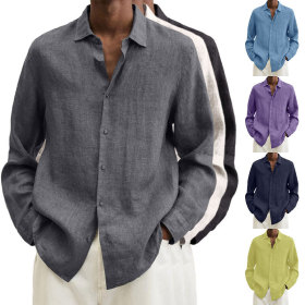 Long sleeve, V-neck, loose, button, cotton and linen, shirt, shirt