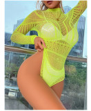 Long sleeve, backless bikini, neon, multi-color perspective mesh