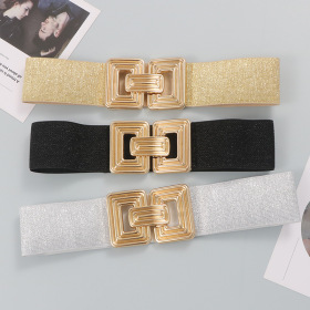 Gold square button, gold and silver thread, elastic elastic waist, waist belt