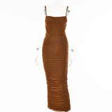 Sling, dress, backless, tight, Pleated Dress
