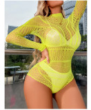 Long sleeve, backless bikini, neon, multi-color perspective mesh