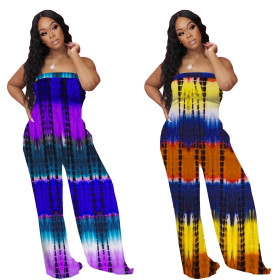 Tie dyed, chest wrapped one-piece wide leg pants