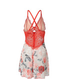 Rose print, lace, suspender pajamas