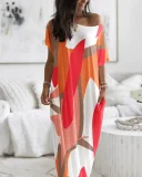 Color print, off shoulder, dress