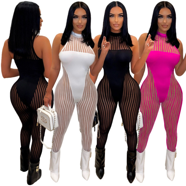 Solid color, mesh, splicing, perspective slim fitting, one-piece