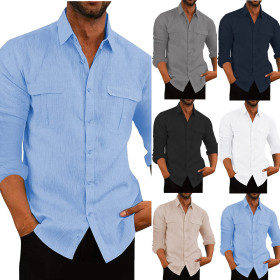 Shirt, double pockets, cotton and linen long sleeves, shirt, shirt