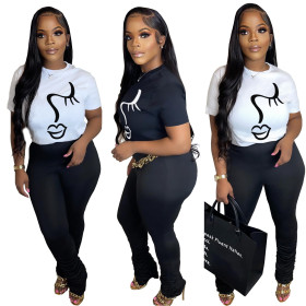 Cotton lettered print, round neck short sleeve, T-shirt