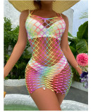 Seven rainbow colors, beach, leaky shoulder, fishing net, sexy underwear