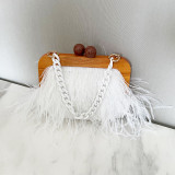 Acrylic, chain, down, one shoulder, ostrich hair, handbag