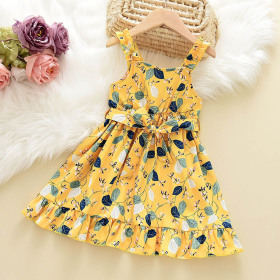 Chiffon dress, small flower, holiday dress, waist skirt