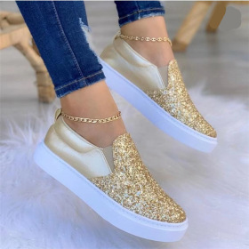 Thick sole, shallow mouth, Sequin single shoes, elastic band, sports shoes