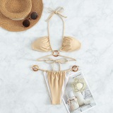 Solid color, buckle, neck hanging, Swimsuit Bikini