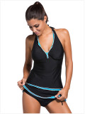 V-neck, neck hanging, backless, detachable cup cotton, trouser skirt, split swimsuit