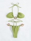 Solid color, buckle, neck hanging, Swimsuit Bikini