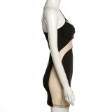 Diagonal shoulder, perspective, mesh, Hip Wrap Dress