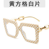Chain leg, eyeglass frame, large frame square, flat lens