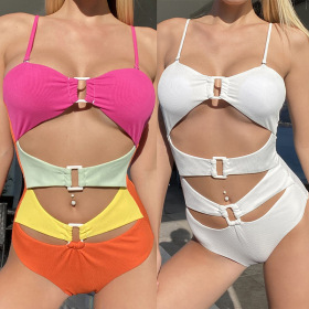 Multicolor, pit bar one-piece swimsuit, suspender, color matching swimsuit, bikini